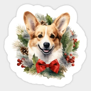 Christmas Corgi Dog Wreath Sticker